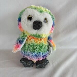Nanco Tie-Dye Rainbow Owl Plush with Glitter Eyes and Feet 7"